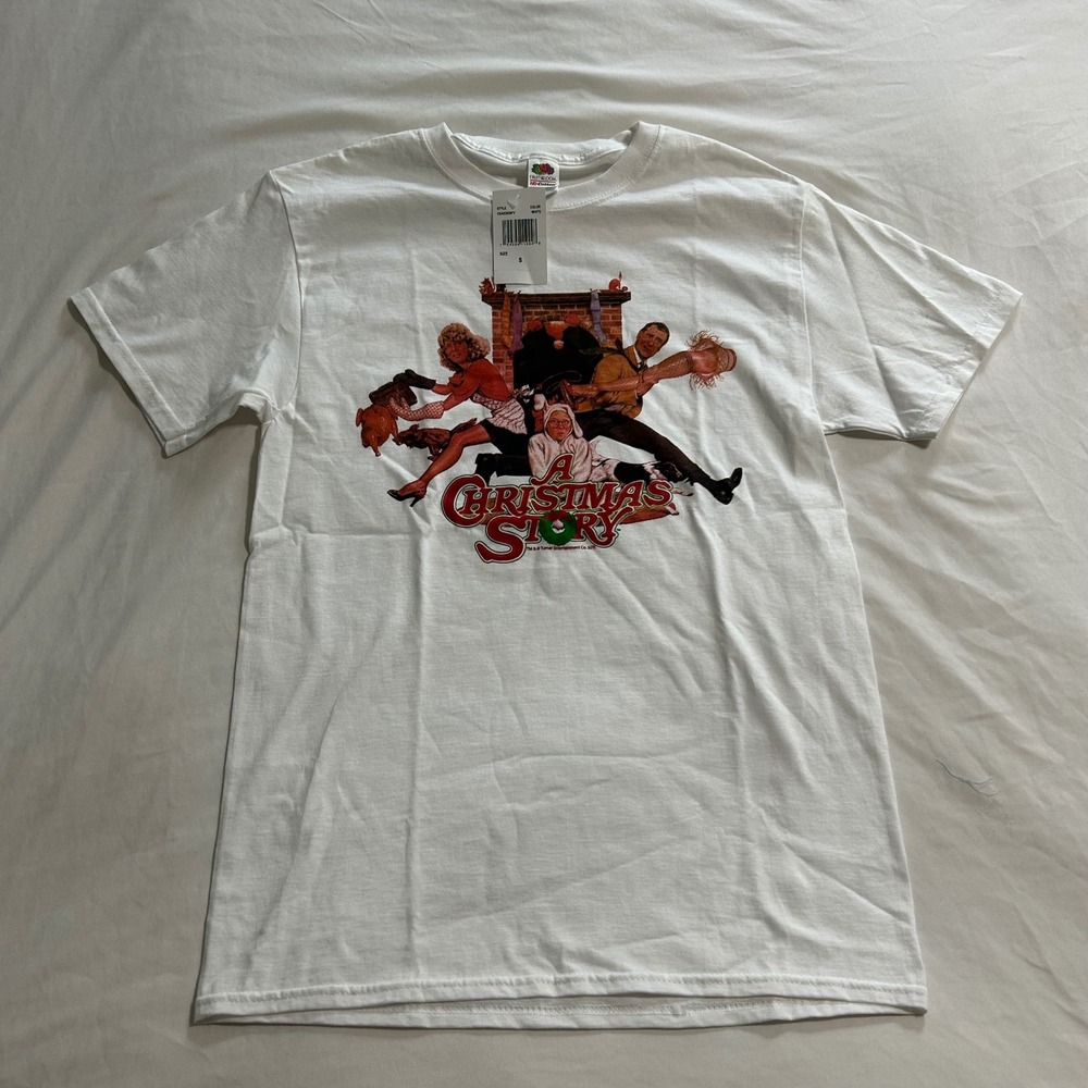A‎ Christmas Story Movie Graphic T-Shirt White Fruit of the Loom Mens Small NEW